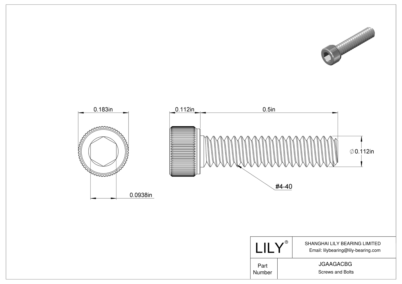 JGAAGACBG Tornillos de cabeza cilíndrica de acero inoxidable 18-8 cad drawing