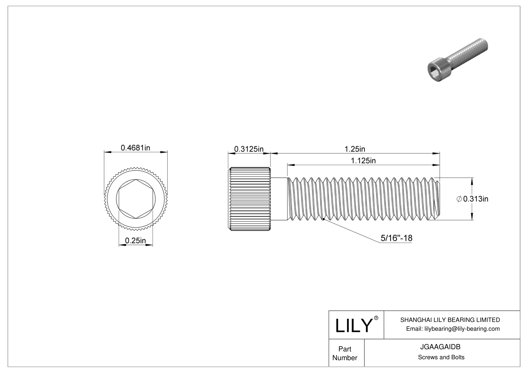 JGAAGAIDB Tornillos de cabeza cilíndrica de acero inoxidable 18-8 cad drawing