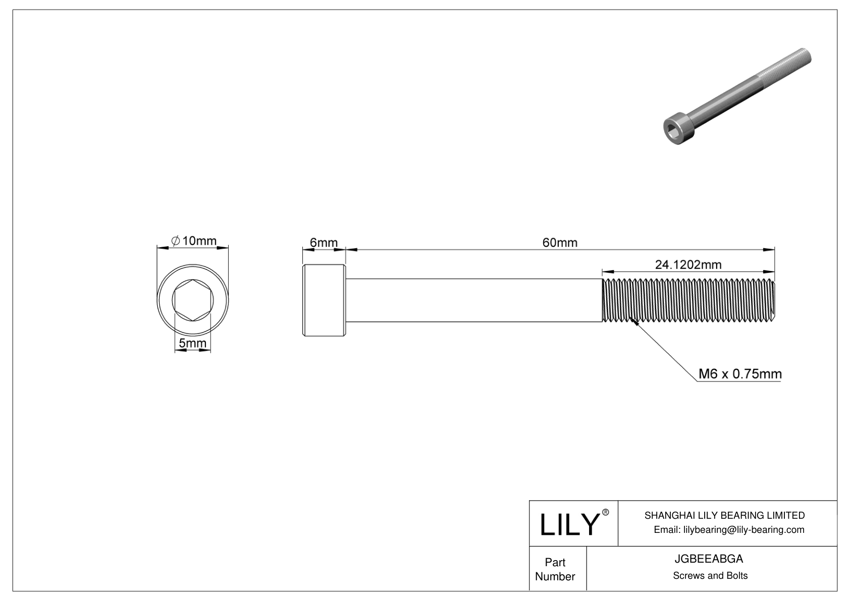 JGBEEABGA Alloy Steel Socket Head Screws cad drawing