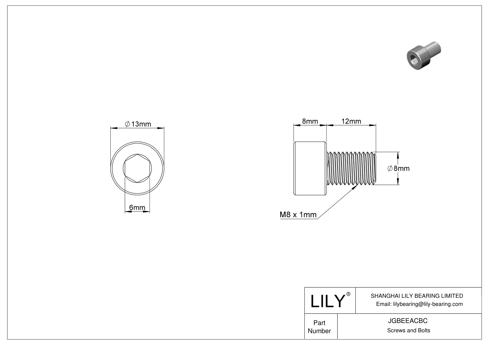 JGBEEACBC Alloy Steel Socket Head Screws cad drawing