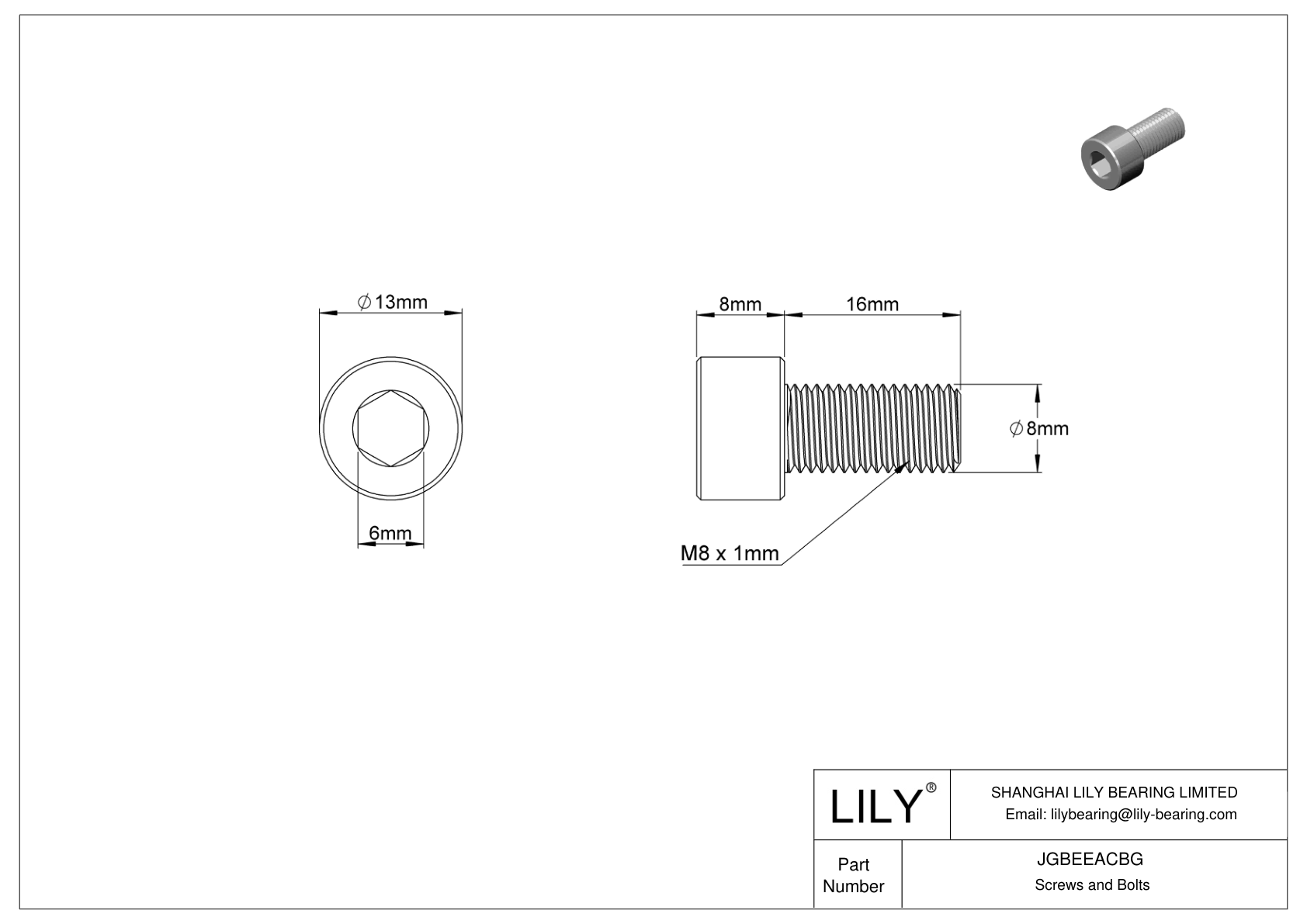 JGBEEACBG Tornillos de cabeza cilíndrica de acero aleado cad drawing