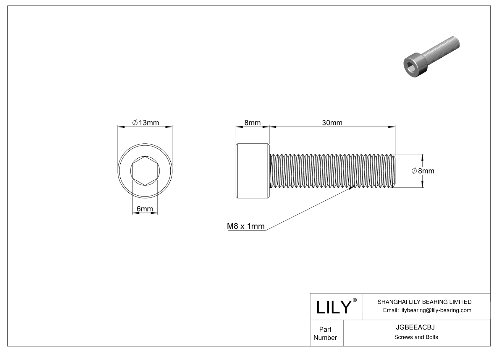 JGBEEACBJ Alloy Steel Socket Head Screws cad drawing