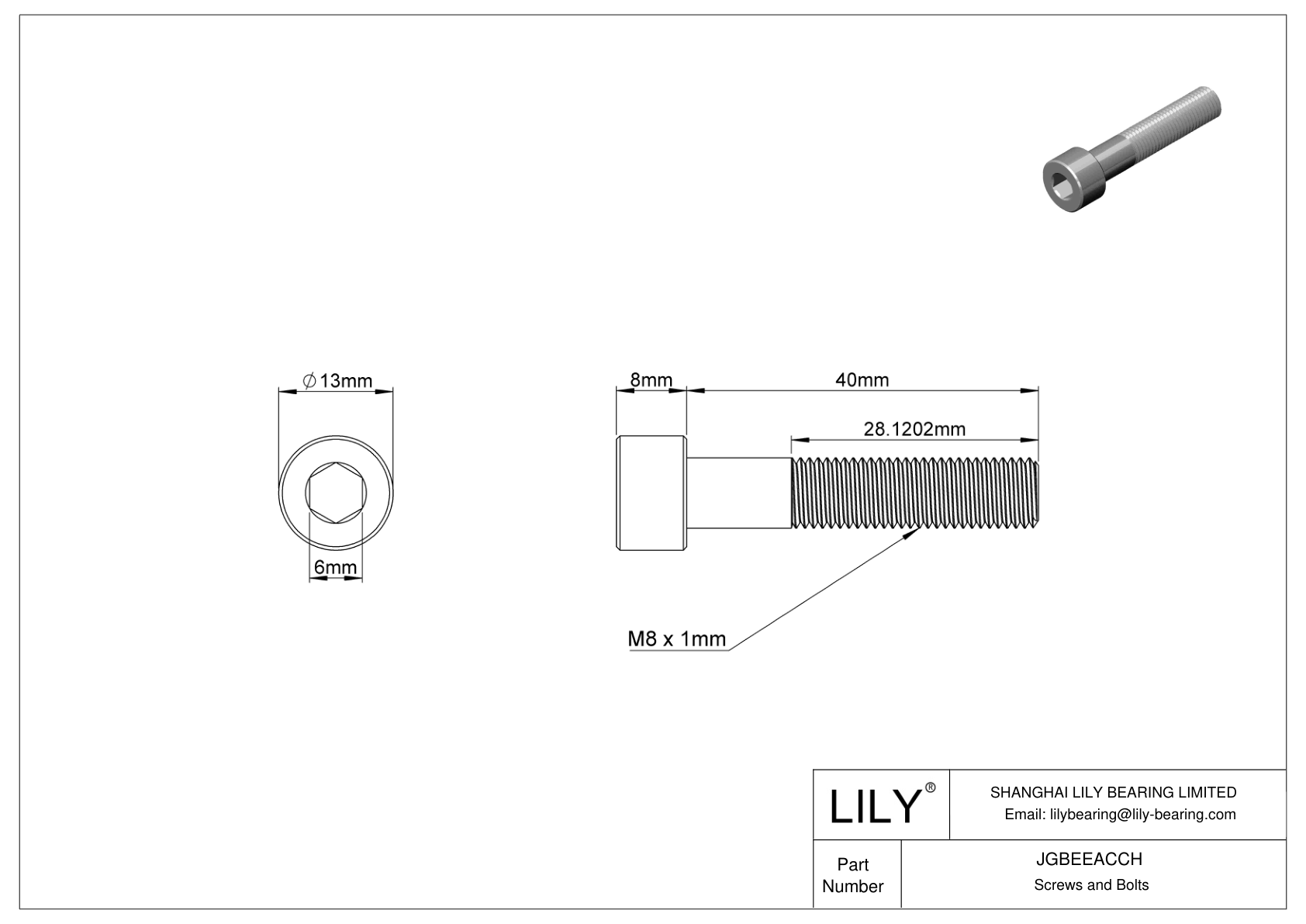 JGBEEACCH Alloy Steel Socket Head Screws cad drawing