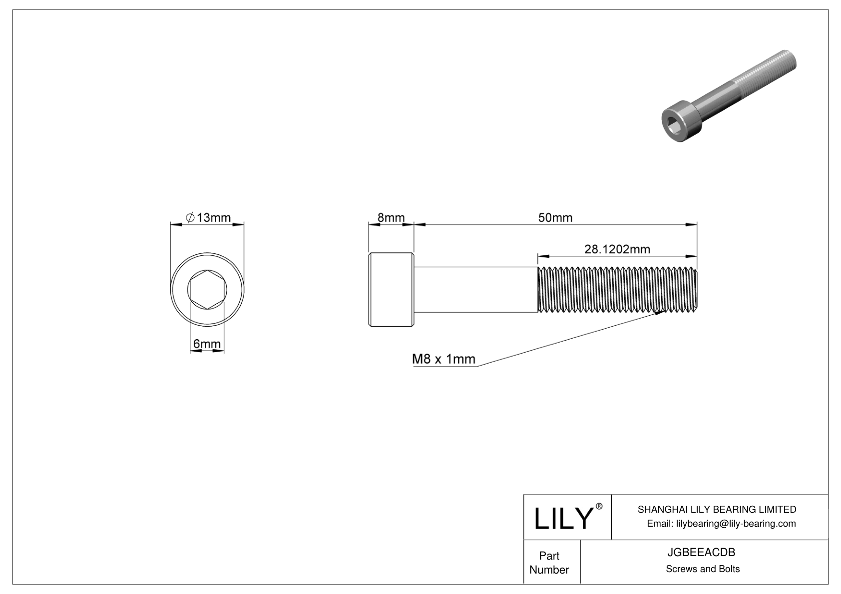 JGBEEACDB Alloy Steel Socket Head Screws cad drawing