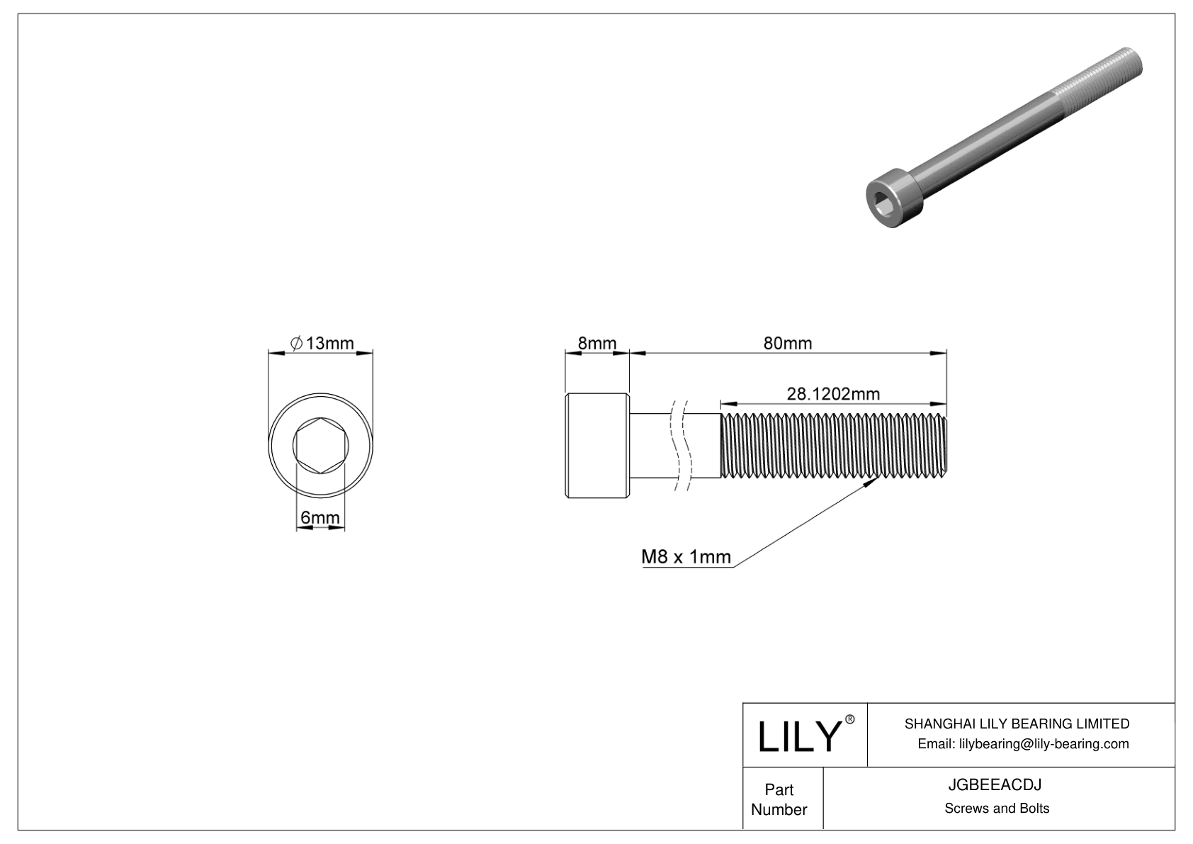 JGBEEACDJ Alloy Steel Socket Head Screws cad drawing