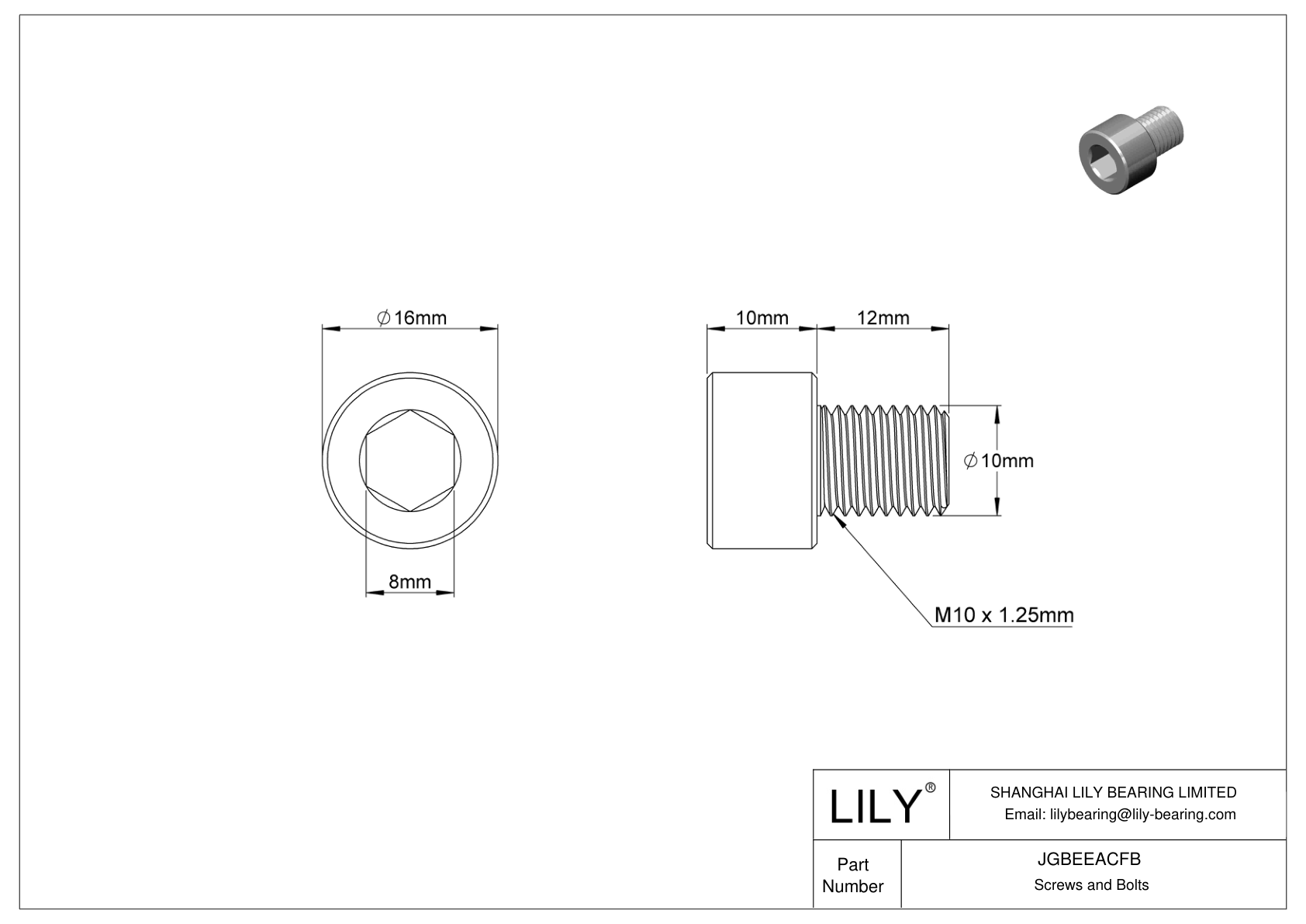 JGBEEACFB Alloy Steel Socket Head Screws cad drawing