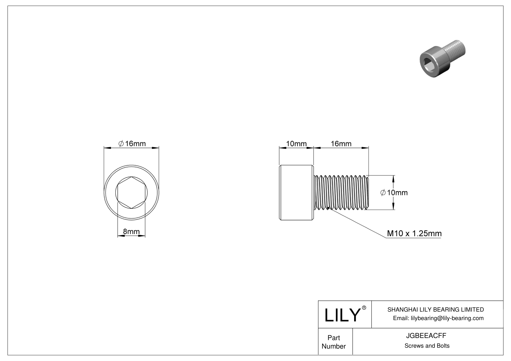 JGBEEACFF Alloy Steel Socket Head Screws cad drawing