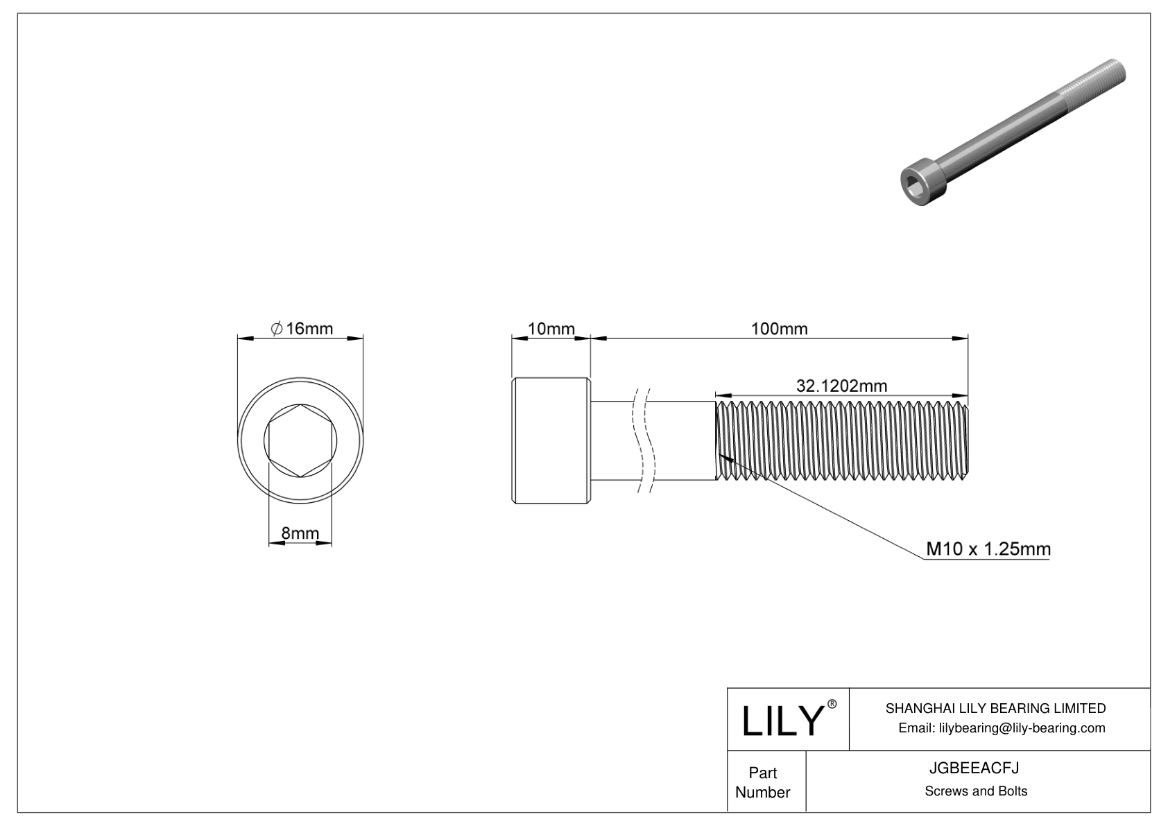 JGBEEACFJ Alloy Steel Socket Head Screws cad drawing