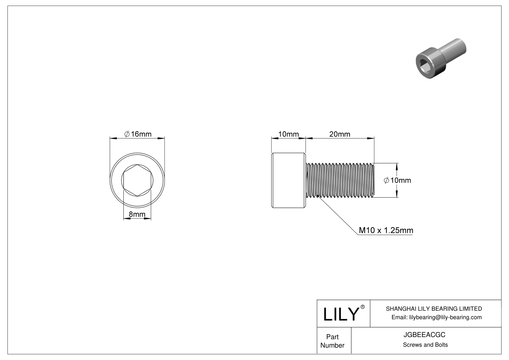 JGBEEACGC Tornillos de cabeza cilíndrica de acero aleado cad drawing