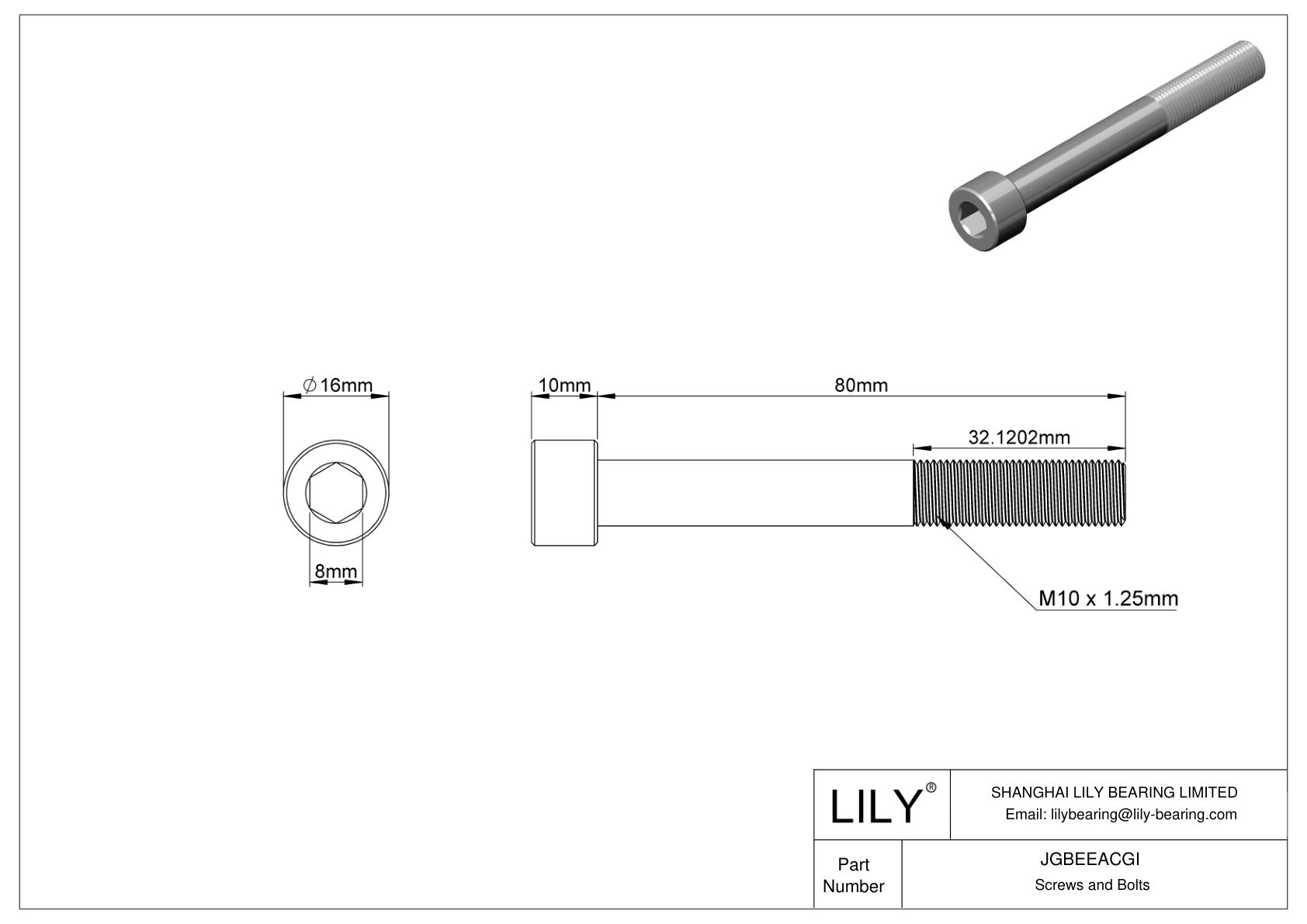 JGBEEACGI Alloy Steel Socket Head Screws cad drawing