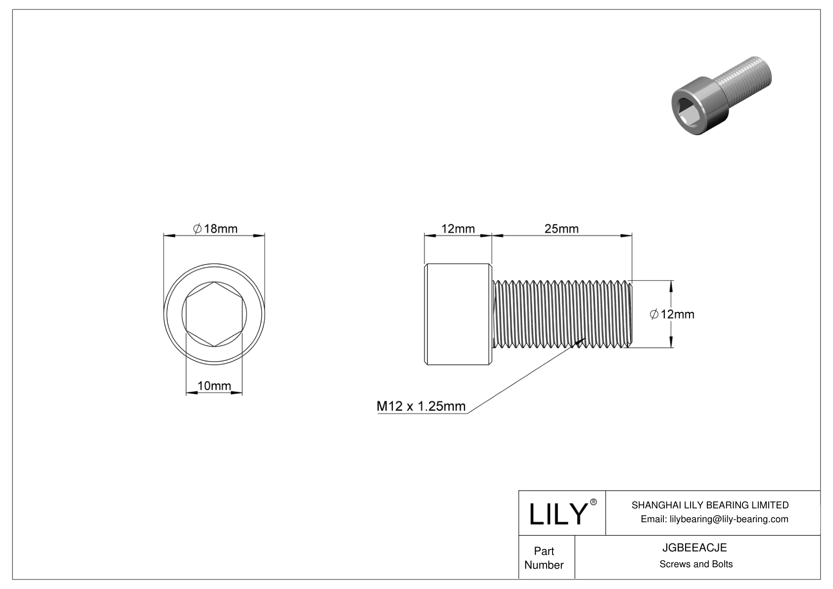 JGBEEACJE Alloy Steel Socket Head Screws cad drawing