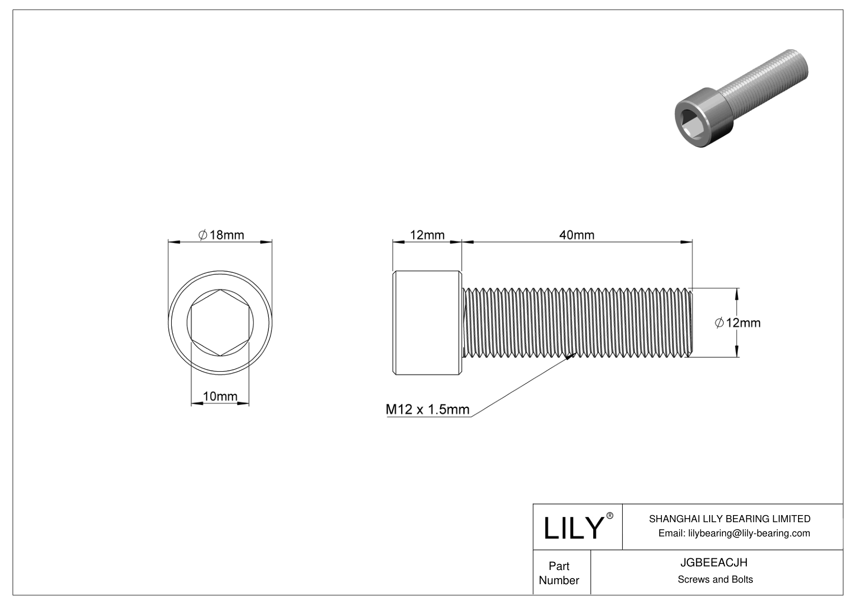 JGBEEACJH Alloy Steel Socket Head Screws cad drawing