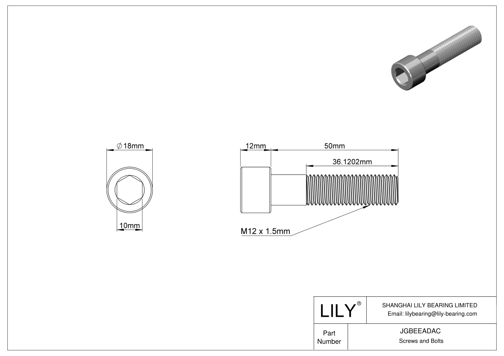 JGBEEADAC Alloy Steel Socket Head Screws cad drawing