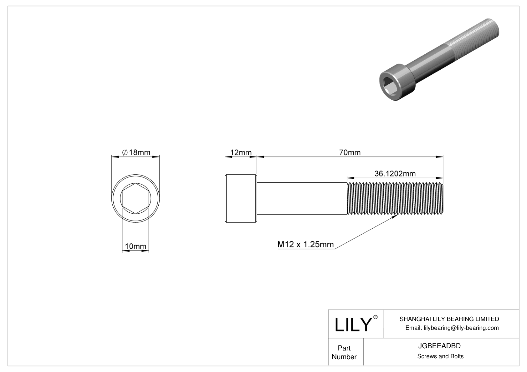 JGBEEADBD Alloy Steel Socket Head Screws cad drawing