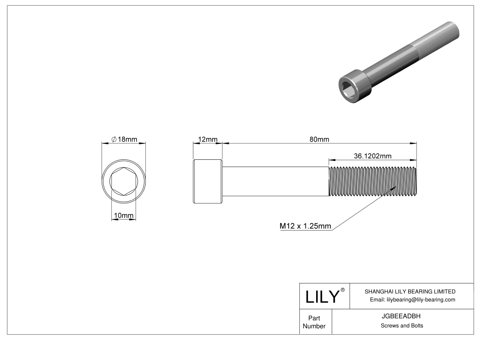 JGBEEADBH Alloy Steel Socket Head Screws cad drawing