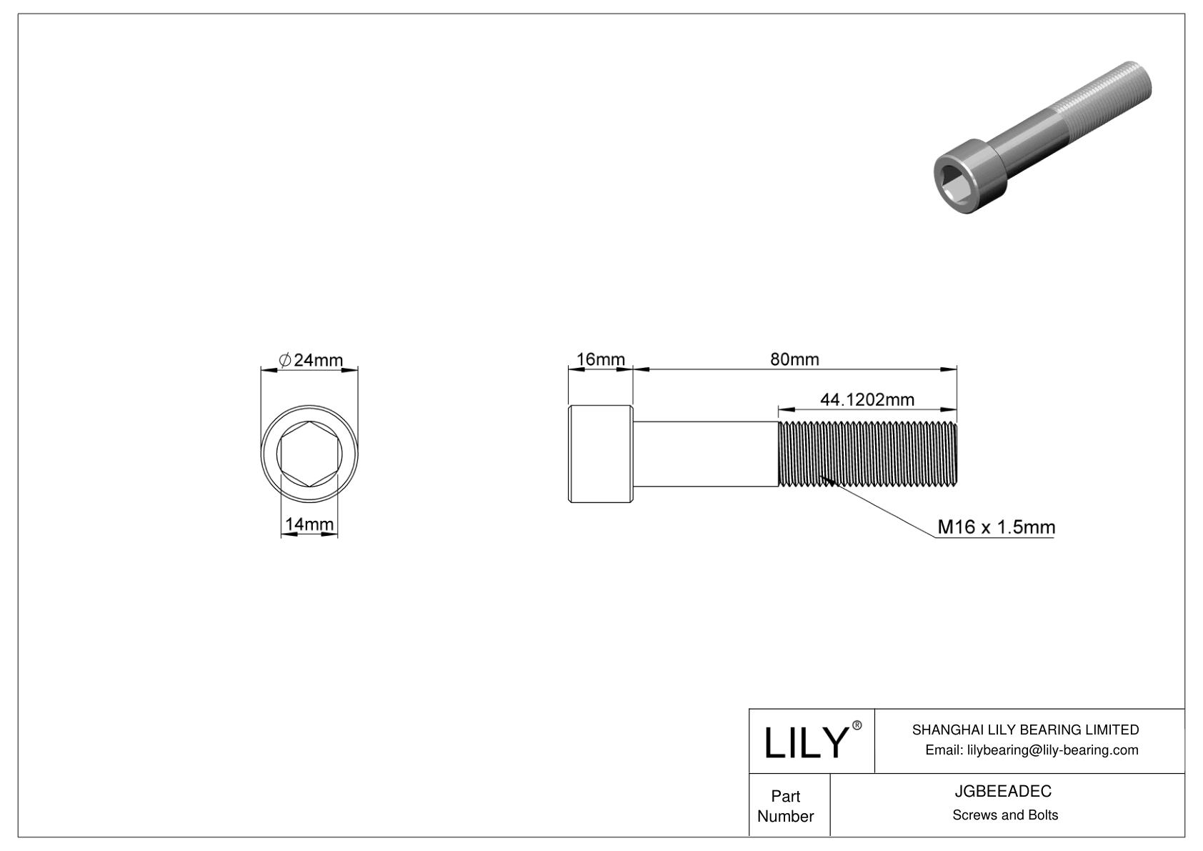 JGBEEADEC Alloy Steel Socket Head Screws cad drawing