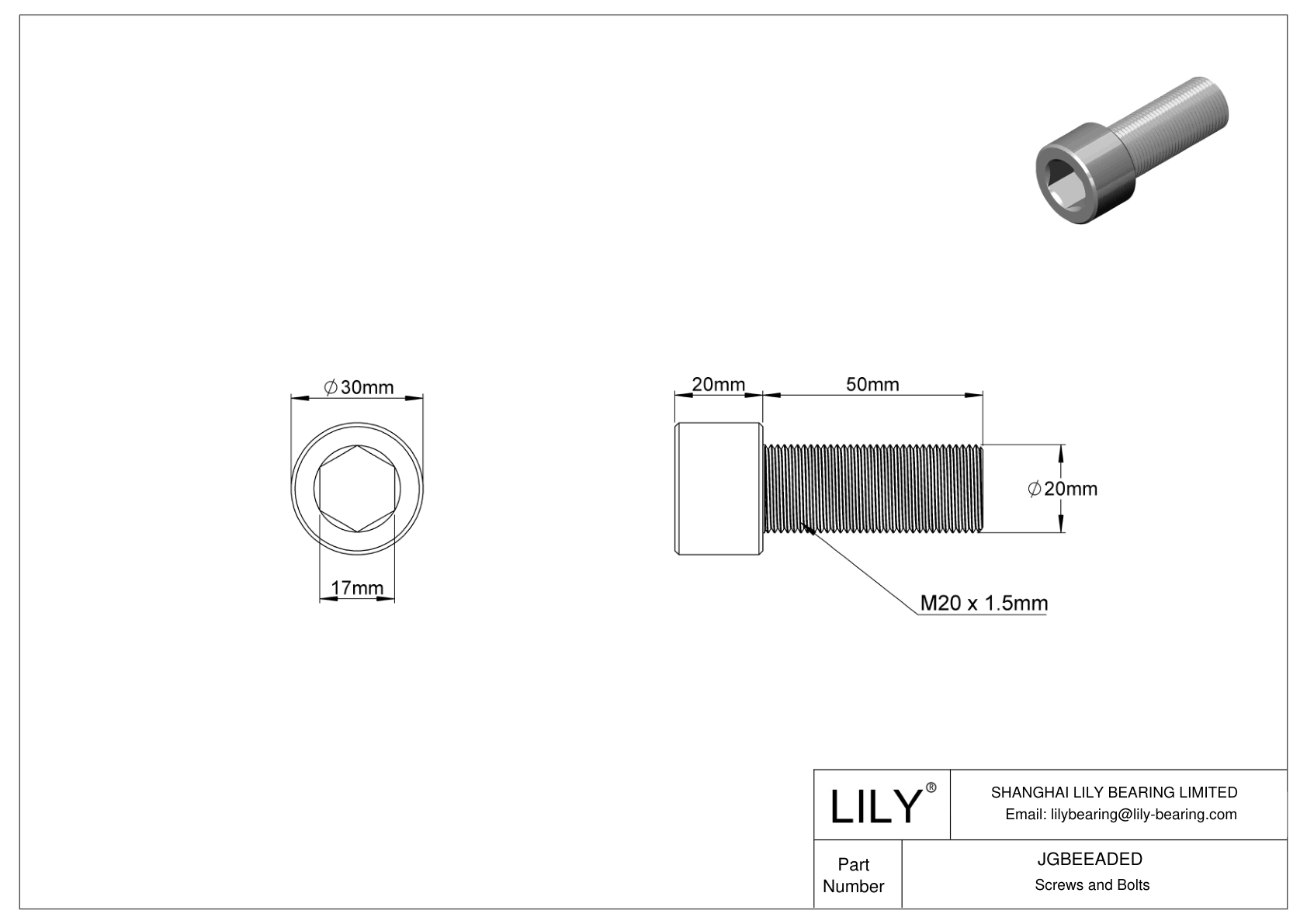 JGBEEADED 合金钢内六角螺钉 cad drawing