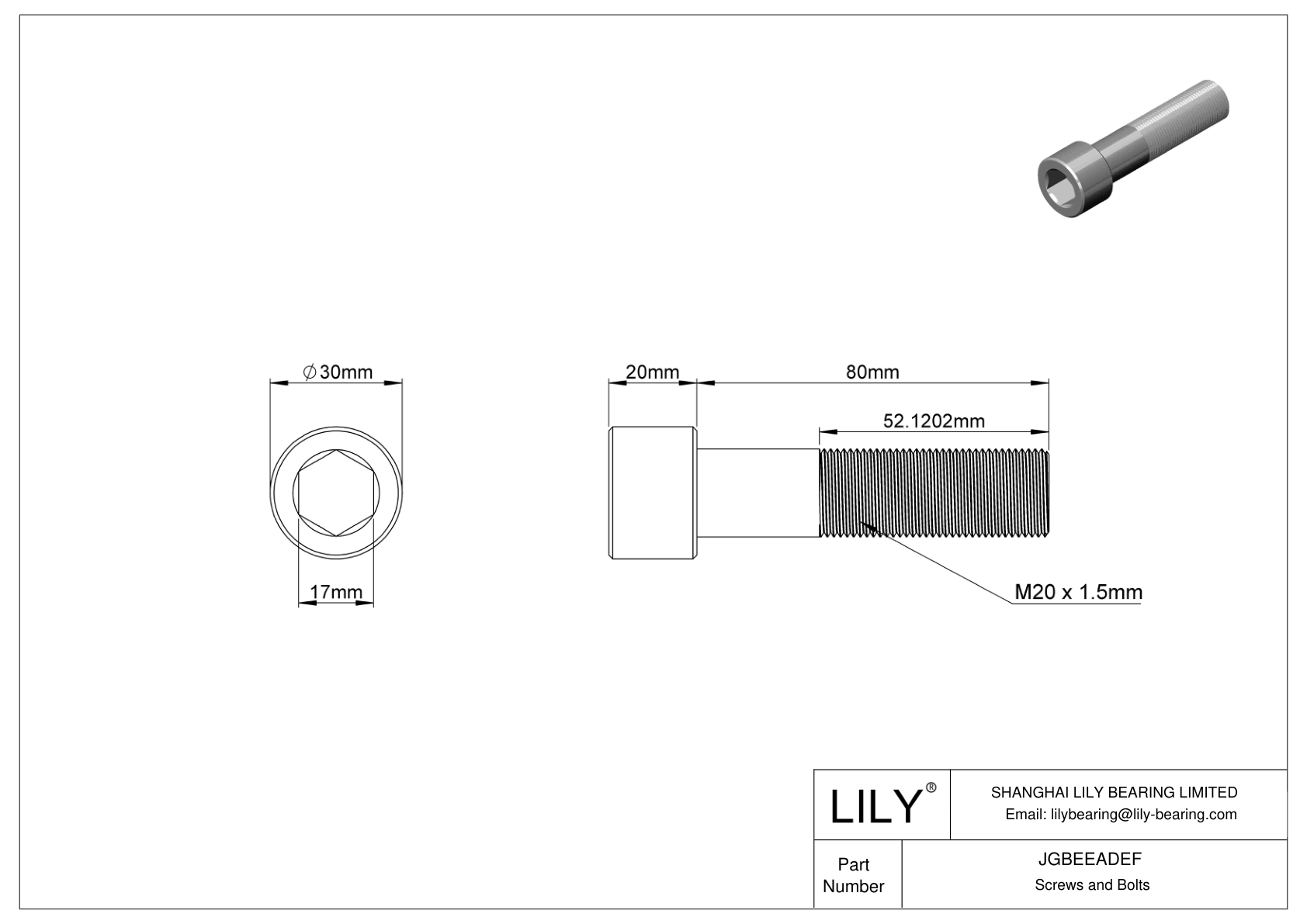 JGBEEADEF Alloy Steel Socket Head Screws cad drawing