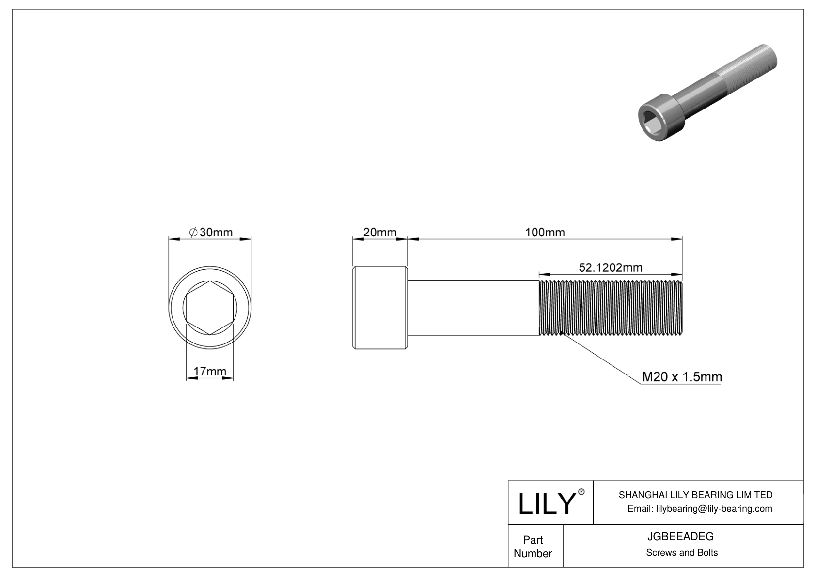 JGBEEADEG Alloy Steel Socket Head Screws cad drawing