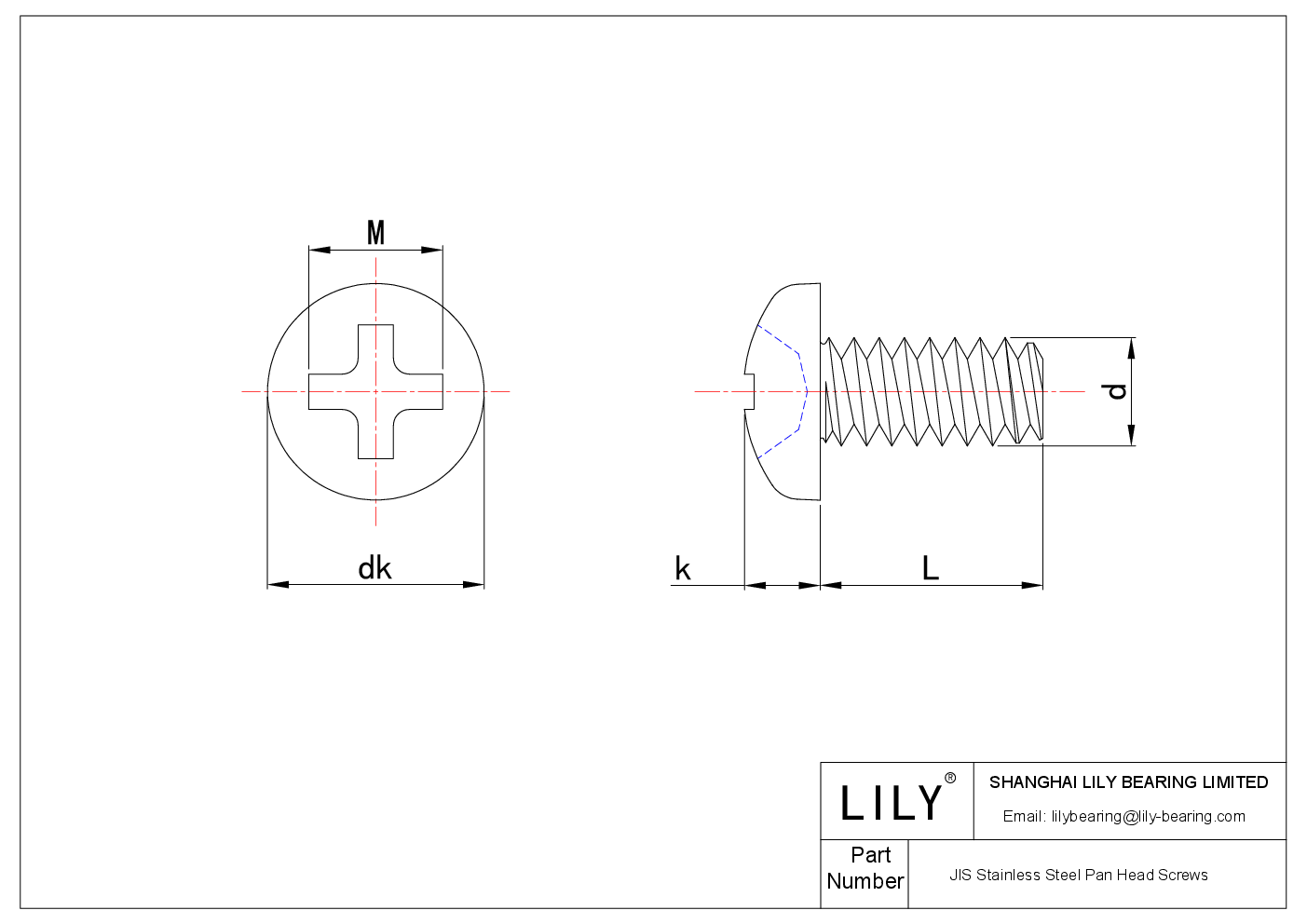 JEBACABDI JIS Stainless Steel Pan Head Screws cad drawing