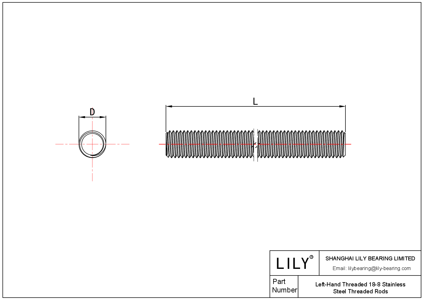 JFAFAAABG 左旋螺纹 18-8 不锈钢螺纹杆 cad drawing