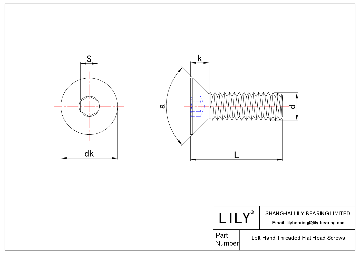 JBFBCABCA Left-Hand Threaded Flat Head Screws cad drawing