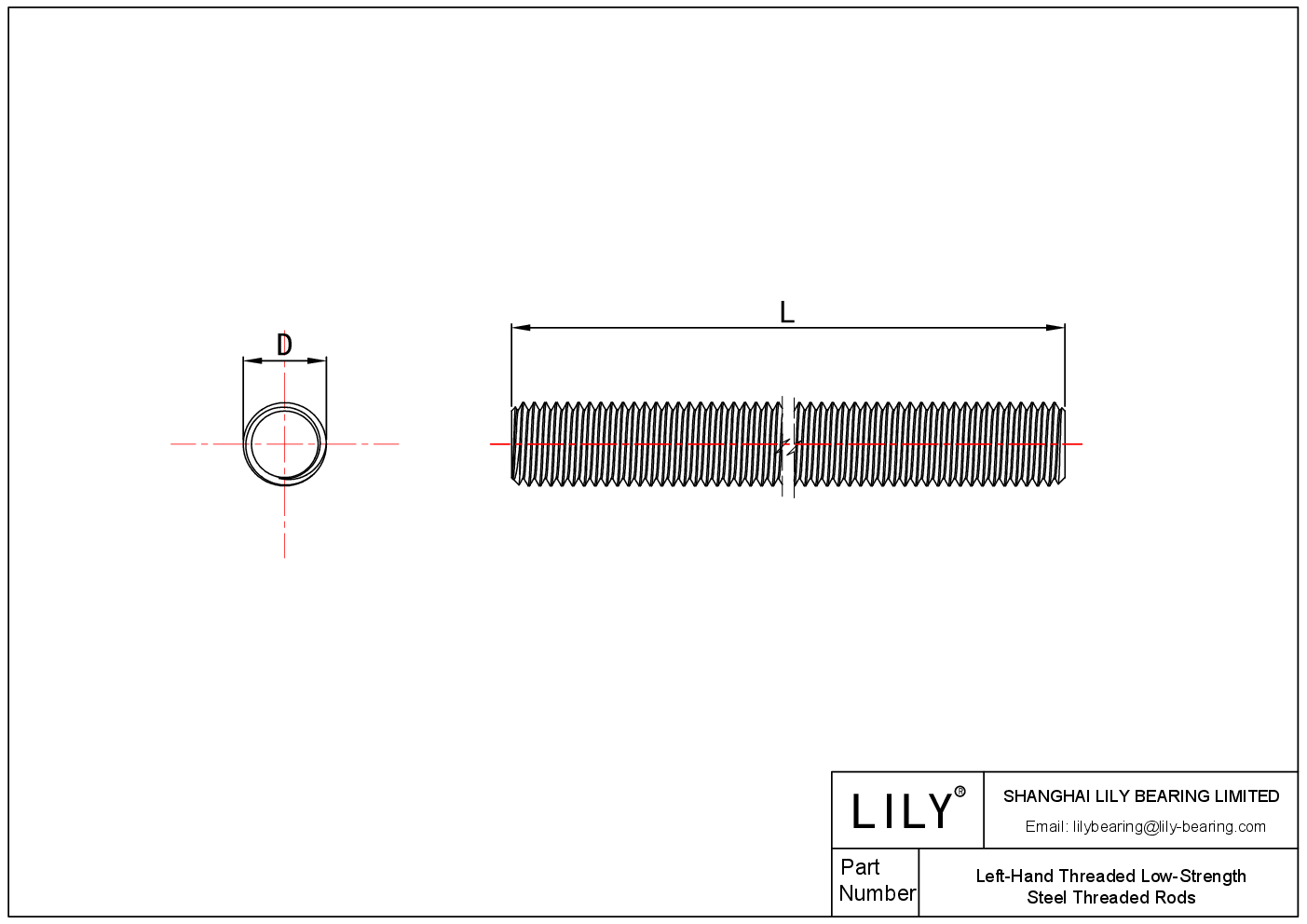 JDCEAAFHE 左旋低强度钢螺纹杆 cad drawing