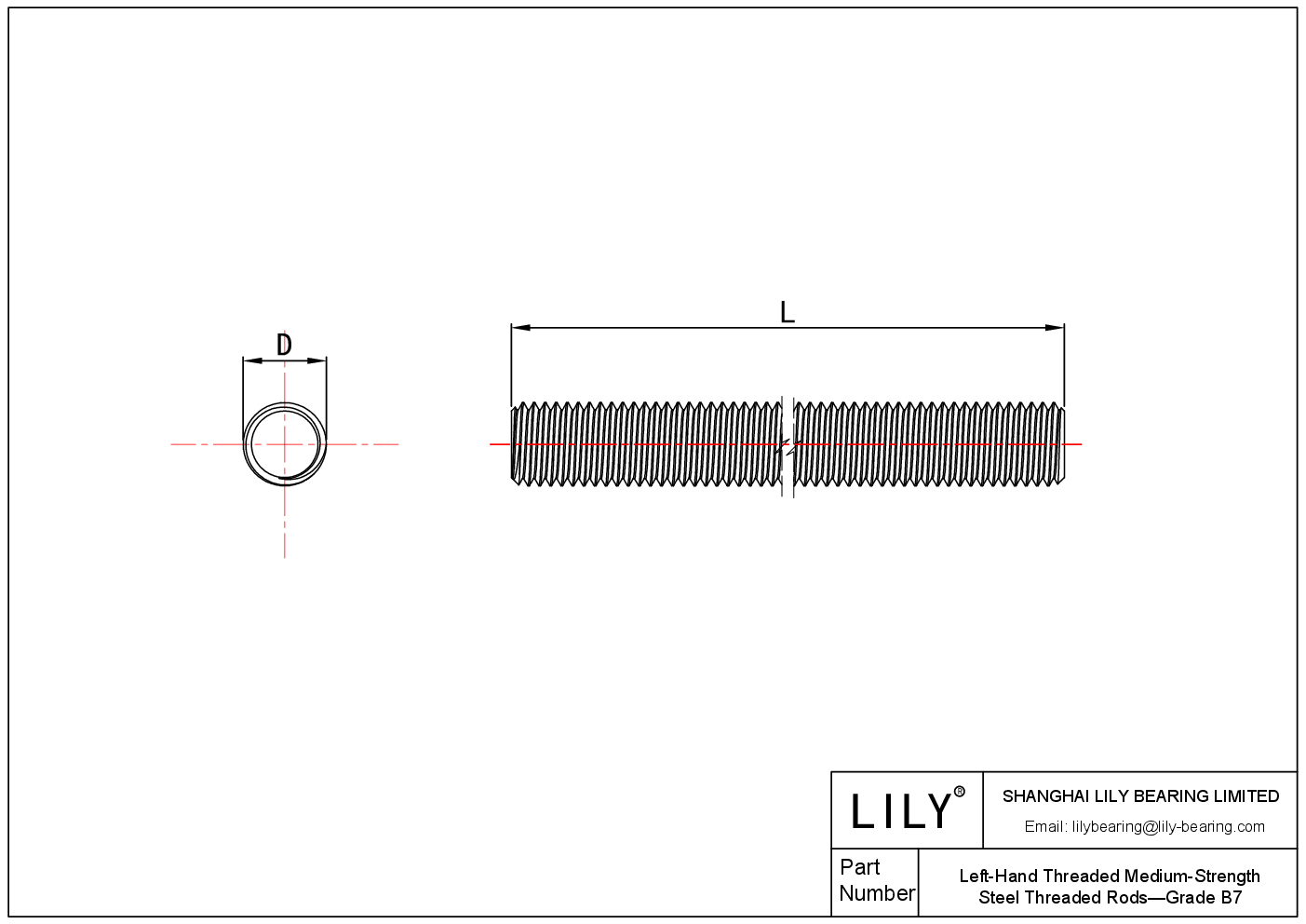 JFGCFAABH 左旋螺纹中强钢螺纹杆-B7 级 cad drawing