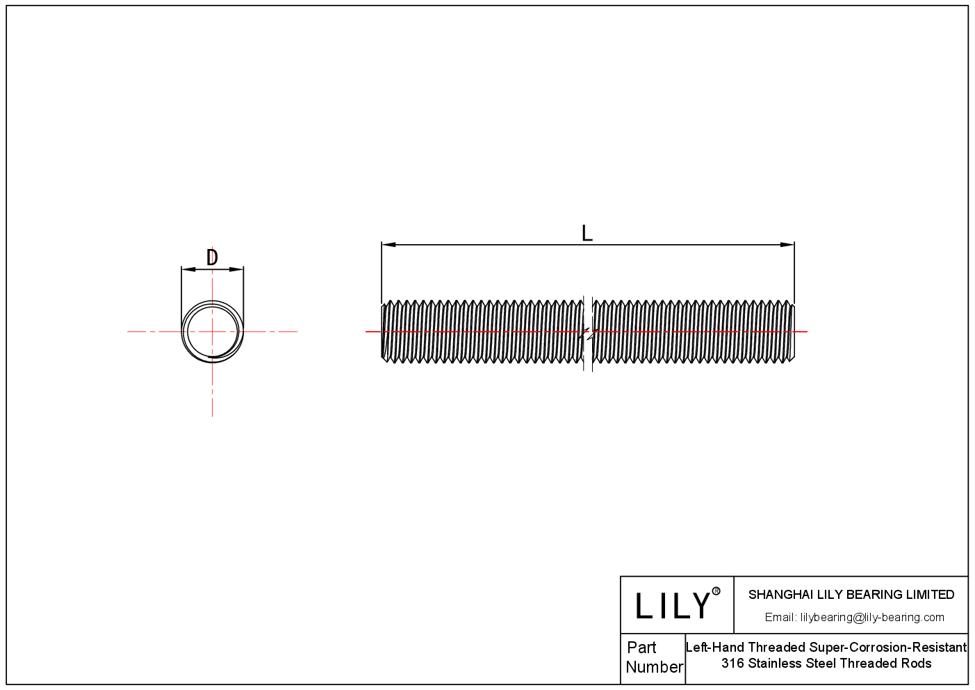 JGBFFABFF 左旋螺纹超级耐腐蚀 316 不锈钢螺纹杆 cad drawing