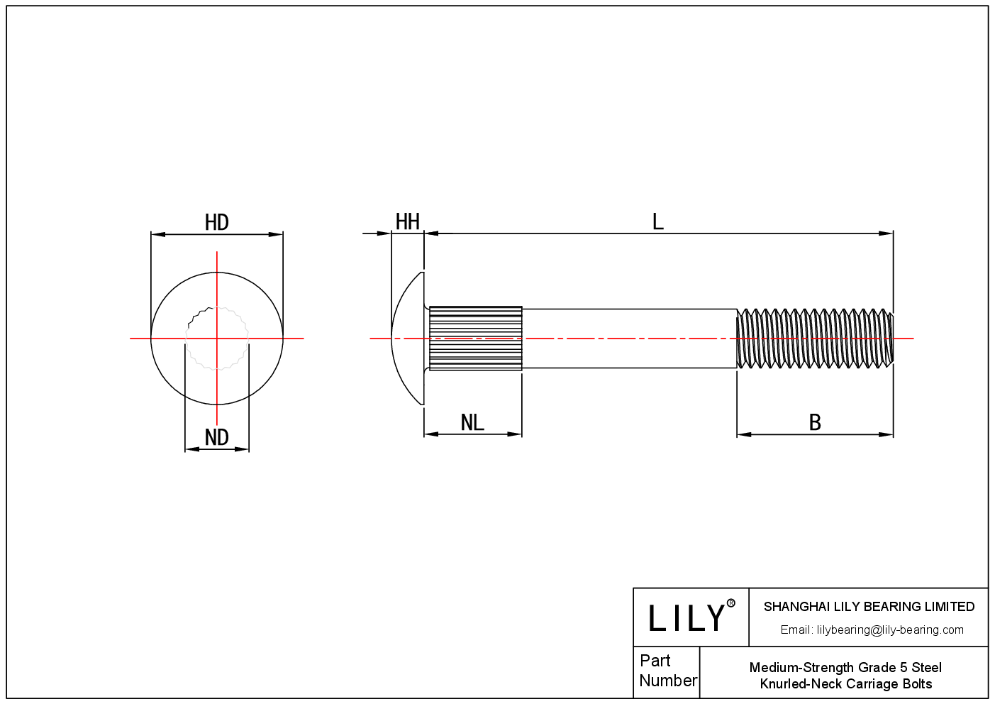 JIAGAAIHA Medium-Strength Grade 5 SteelKnurled-Neck Carriage Bolts cad drawing