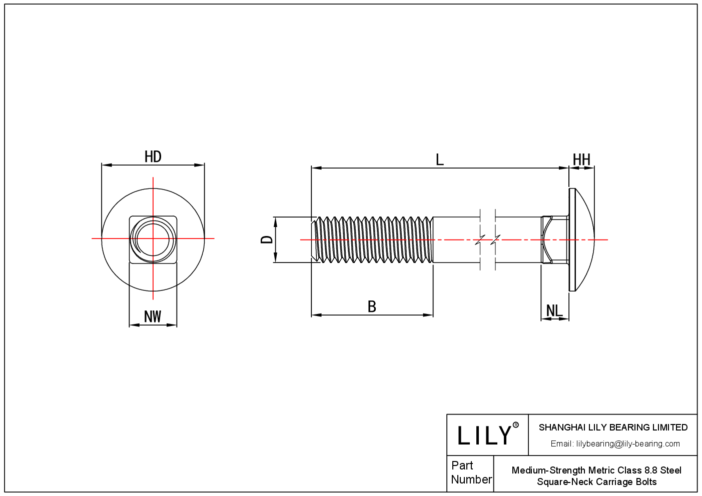 JIJDAABEC Bulones de acero de cuello cuadrado de clase métrica 8.8 de resistencia media cad drawing