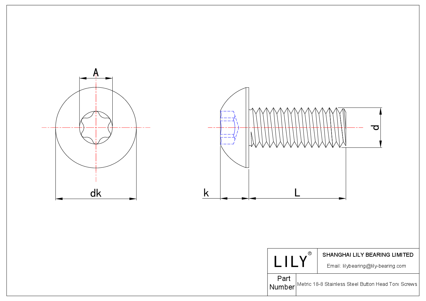 JAJBAAFHB 公制 18-8 不锈钢按钮头 Torx 螺钉 cad drawing