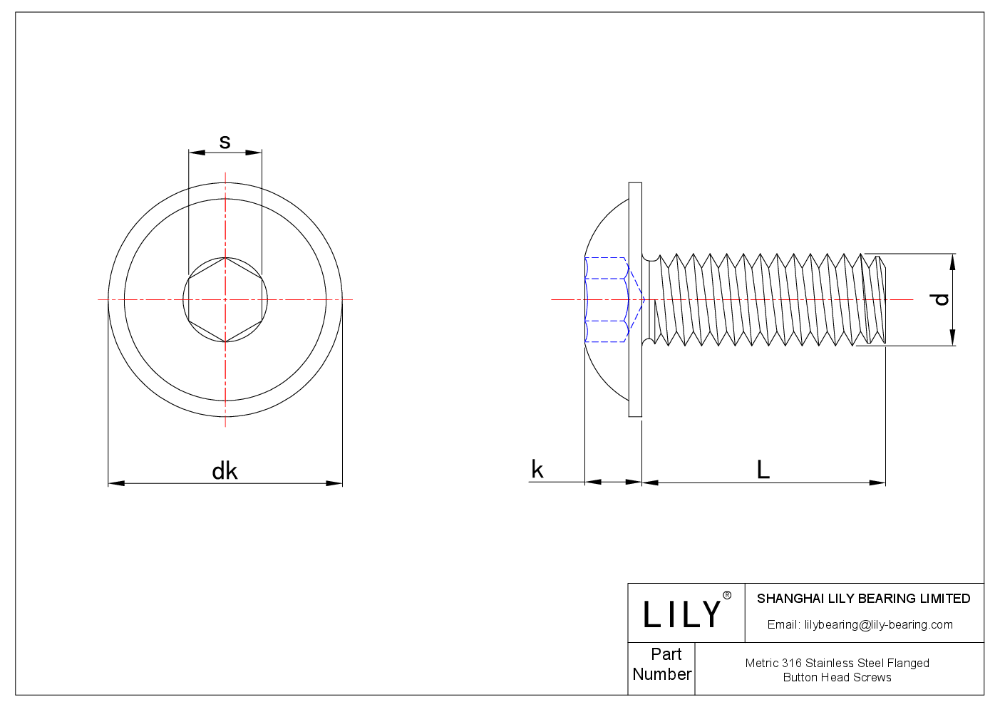 JAJAJAEDC Tornillos de cabeza de botón con brida de acero inoxidable 316 métrico cad drawing