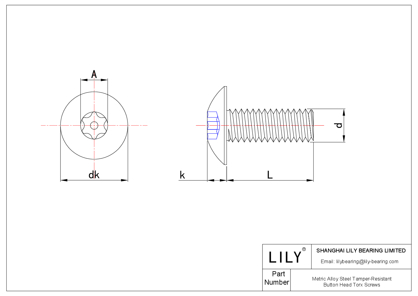 JADIIABCF Tornillos Torx de cabeza de botón de acero de aleación métrica a prueba de manipulaciones cad drawing