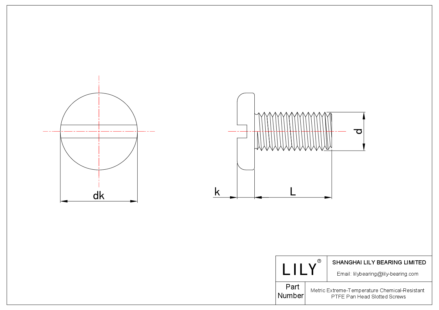 JEHABADCA Metric Extreme-Temperature Chemical-ResistantPTFE Pan Head Slotted Screws cad drawing