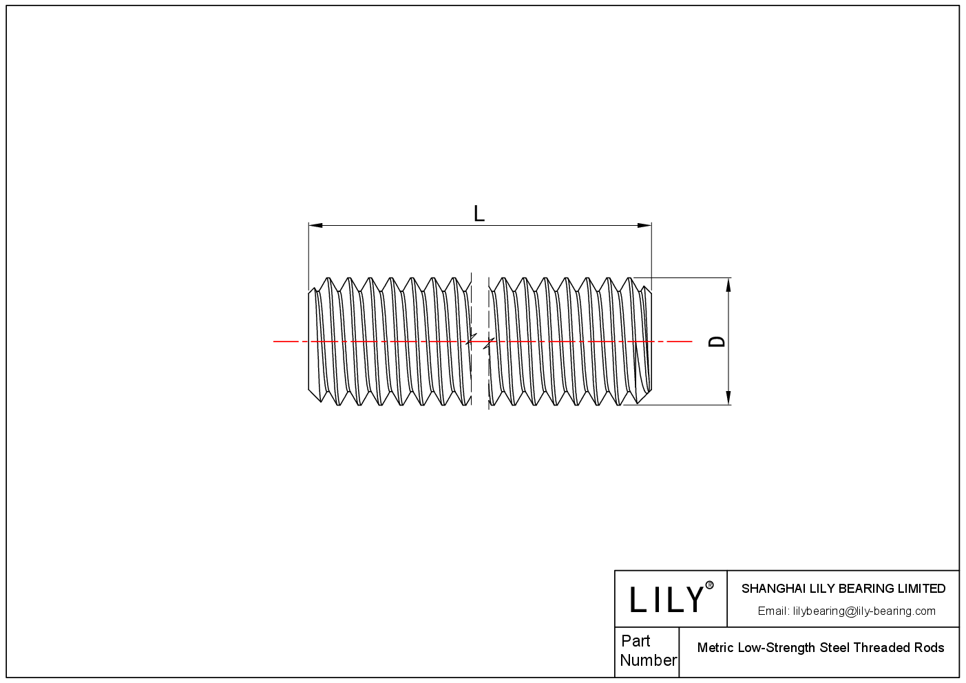 JDAAAAFBF Metric Low-Strength Steel Threaded Rods cad drawing