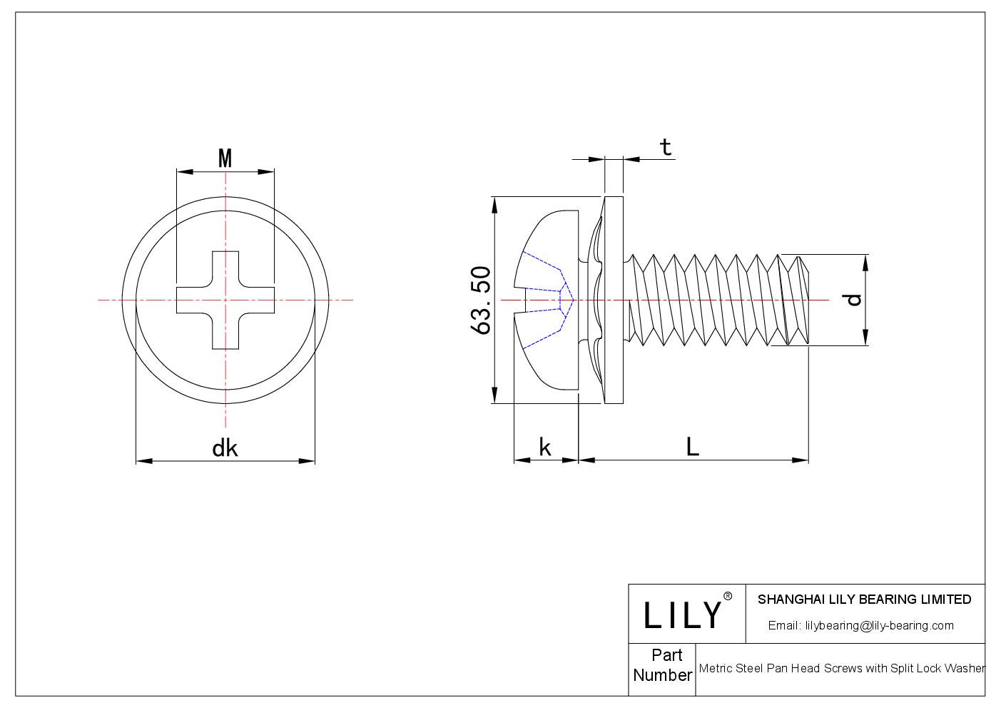 JAEGAABAJ Metric Steel Pan Head Screws with Split Lock Washer cad drawing