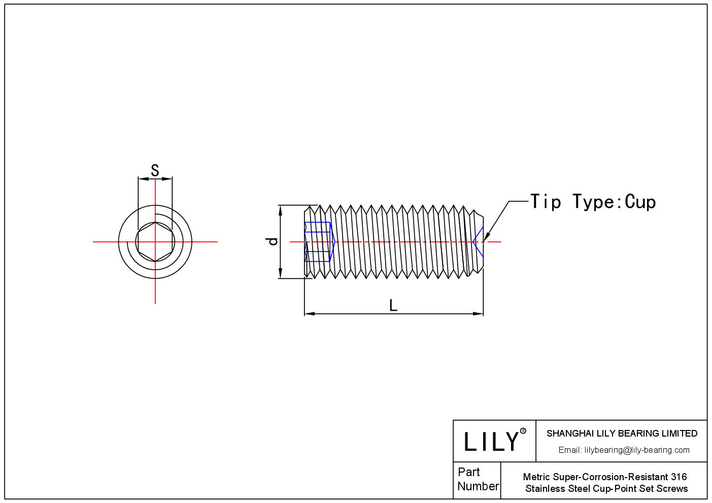 JCACJABAC 公制超耐腐蚀 316 不锈钢杯点固定螺钉 cad drawing