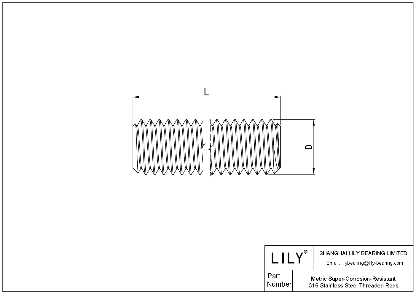 JEBIFAFGB Metric Super-Corrosion-Resistant316 Stainless Steel Threaded Rods cad drawing