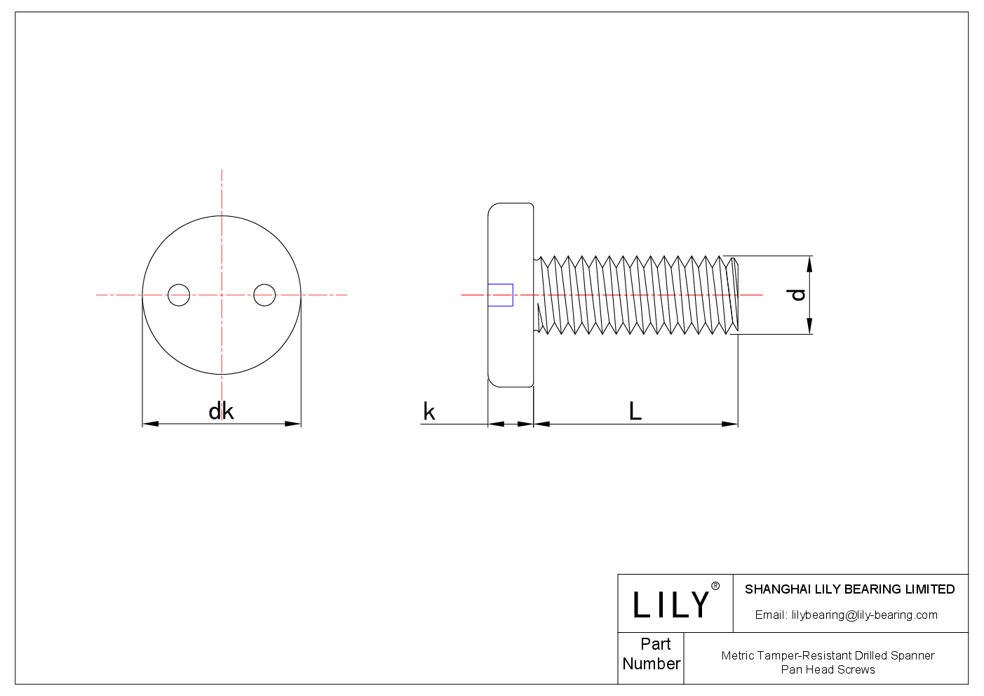 JEAGGAGCE Metric Tamper-Resistant Drilled Spanner Pan Head Screws cad drawing