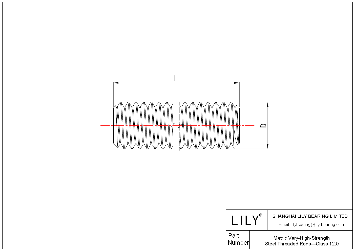 BAHHNDG Metric Very-High-Strength SteelThreaded Rods—Class 12.9 cad drawing