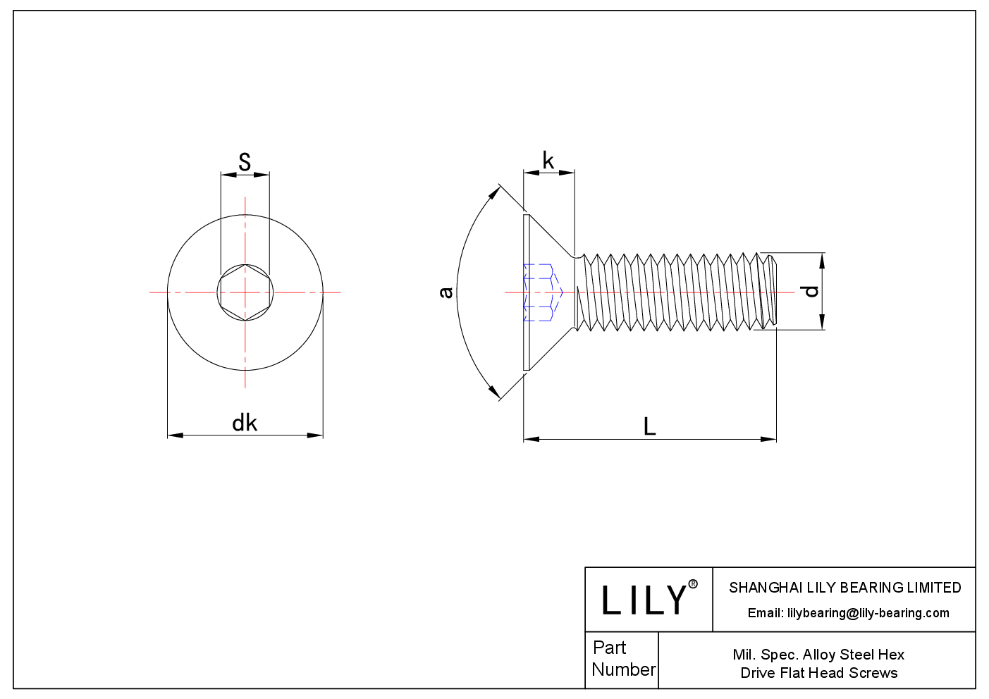 JDEABADAH Mil. 合金钢六角驱动平头螺钉 合金钢六角驱动平头螺钉 cad drawing