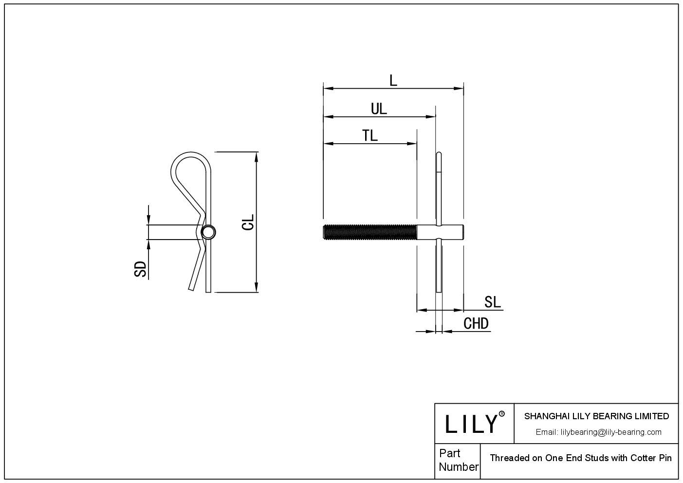 JDHBCABAA Partially Threaded Studs with Cotter Pin cad drawing