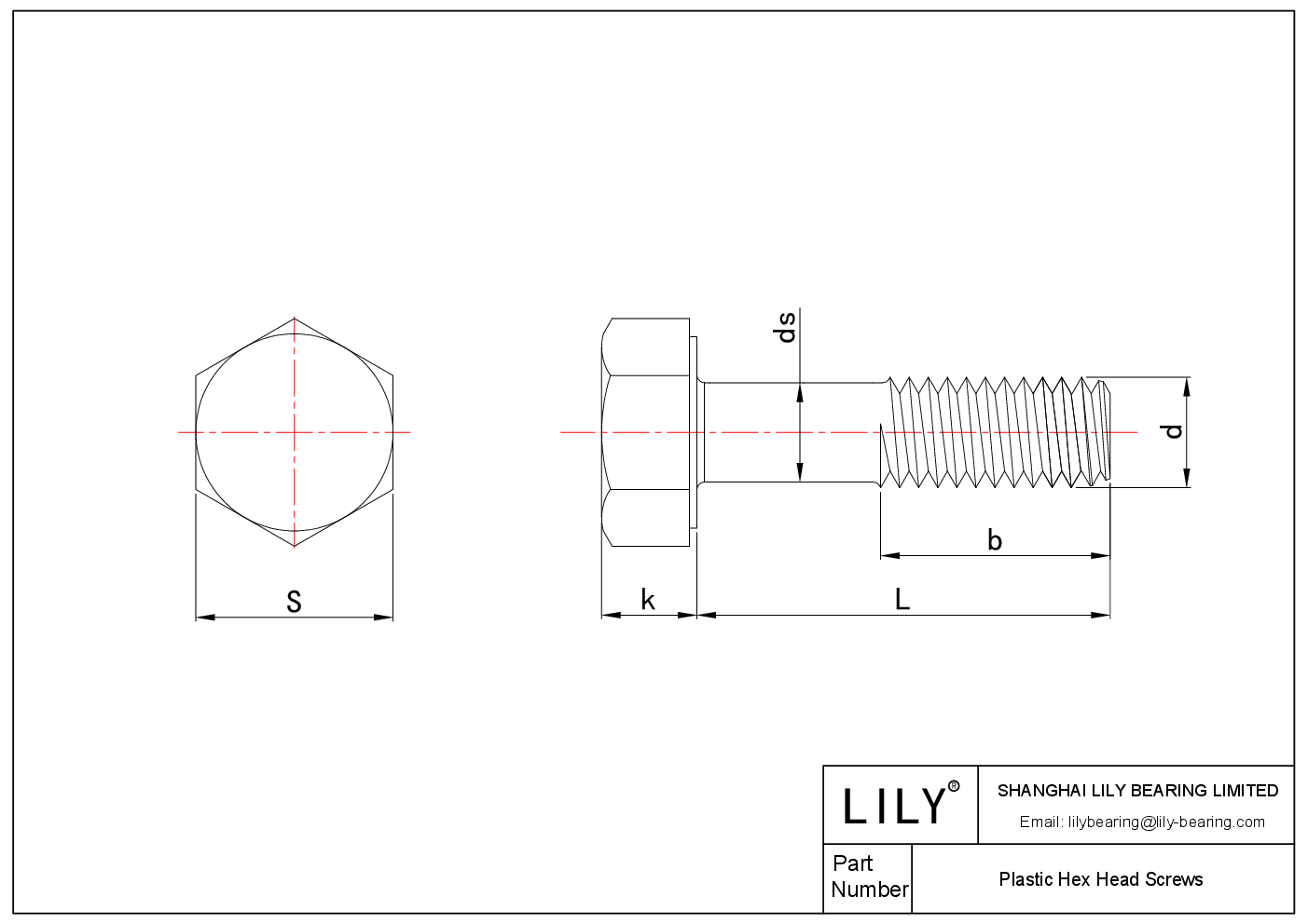 JEGBDAFDH Plastic Hex Head Screws cad drawing