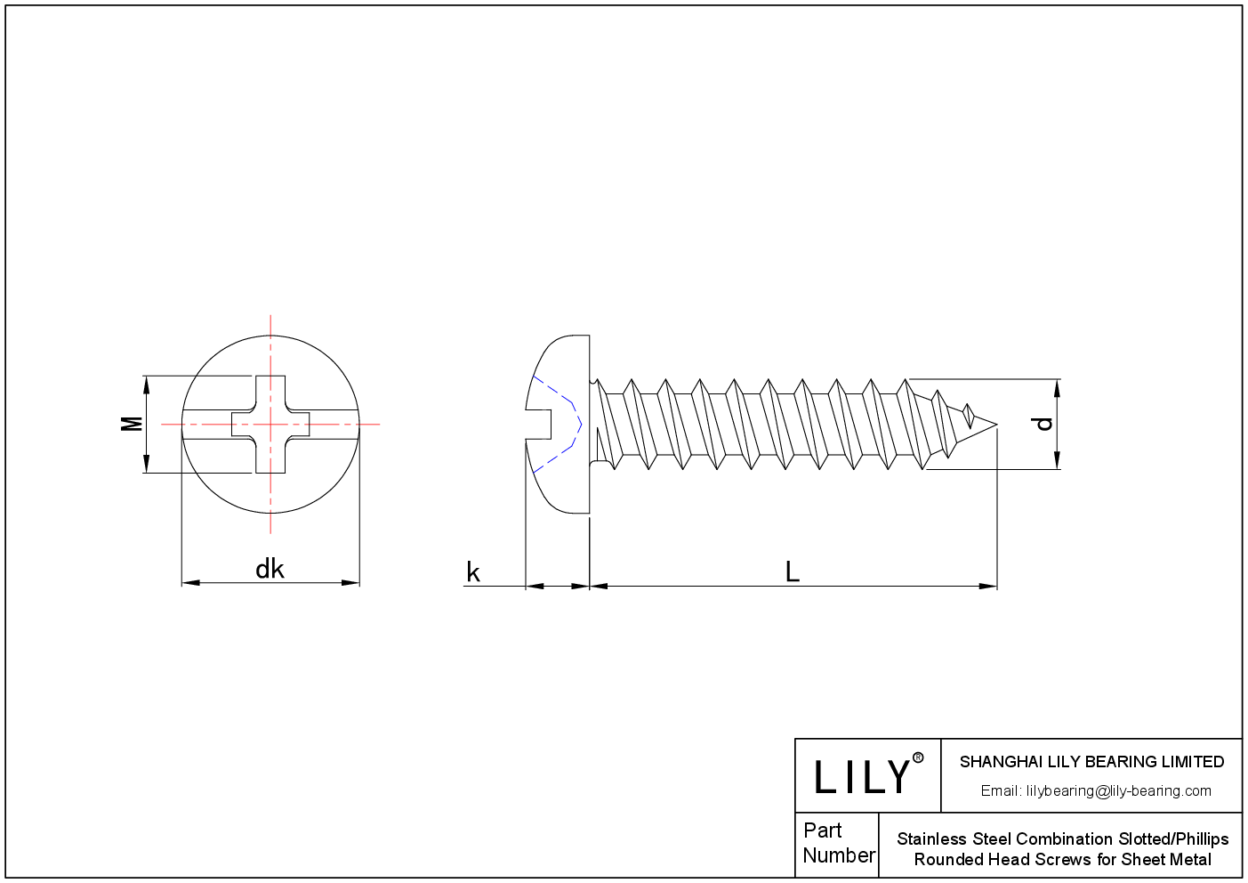 JCEGFACIE Acero inoxidableCombinación de tornillos ranurados/de cabeza redondeada Phillips para chapa metálica cad drawing