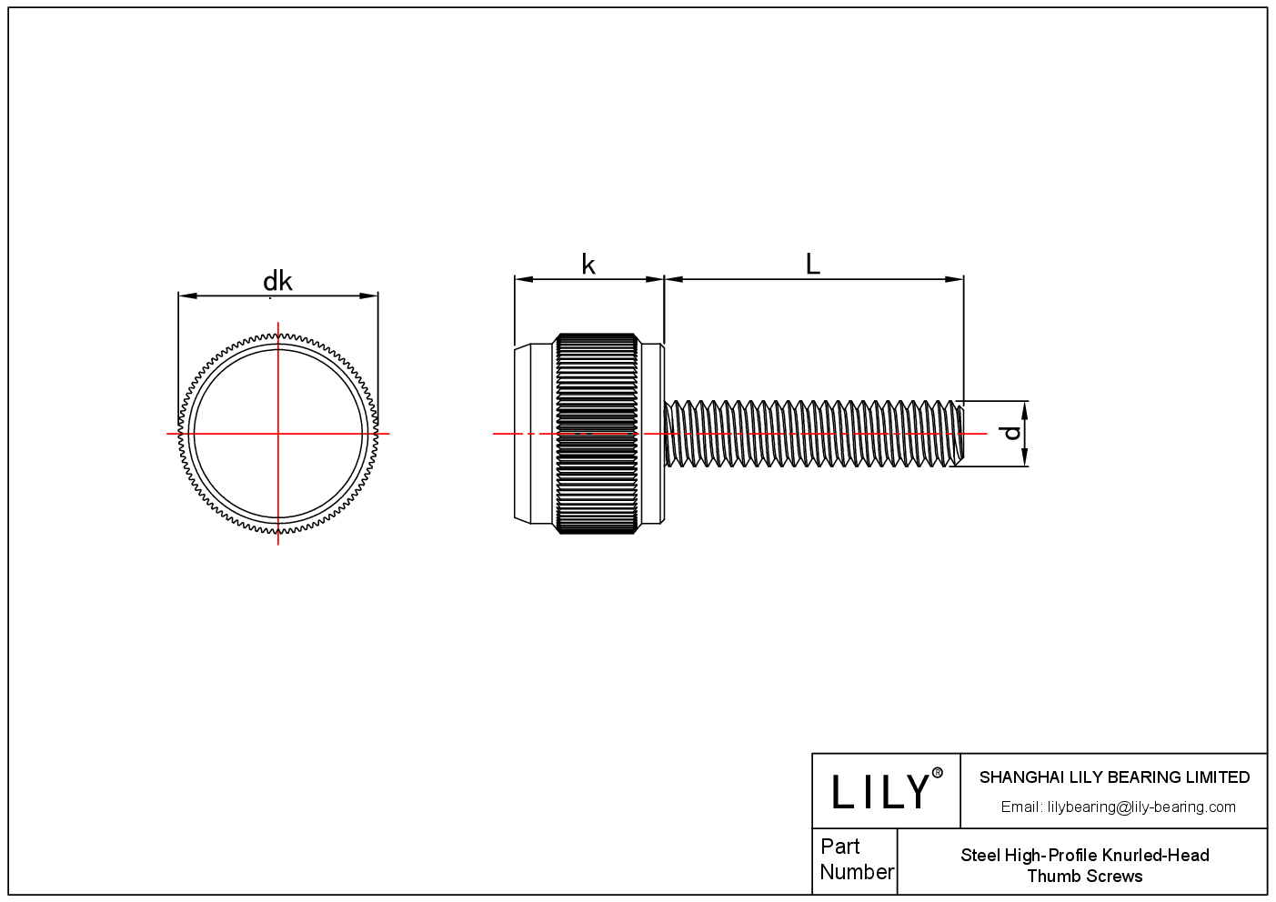 JACAAAECA Steel High-ProfileKnurled-Head Thumb Screws cad drawing