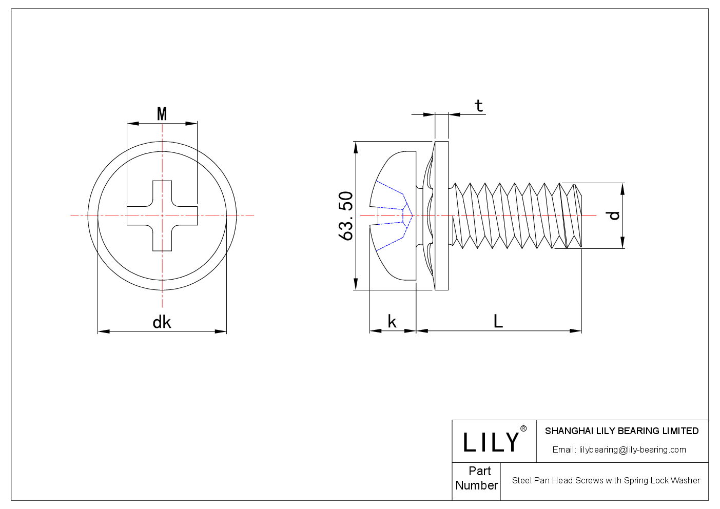 JAEAAABEG Steel Pan Head Screws with Spring Lock Washer cad drawing