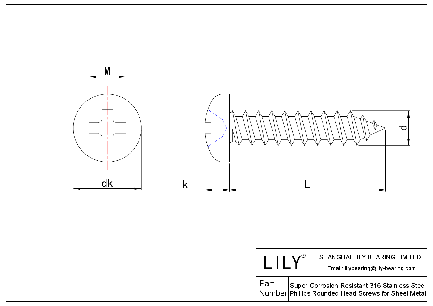 JABIEABEG Tornillos de cabeza redondeada Phillips de acero inoxidable 316 superresistentes a la corrosión para chapas metálicas cad drawing