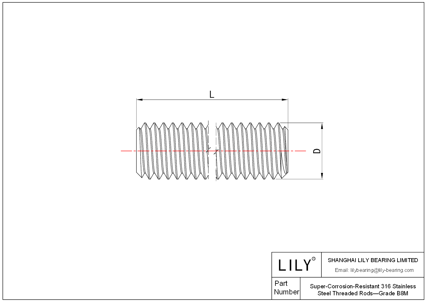 JGFEFAECC Super-Corrosion-Resistant 316 StainlessSteel Threaded Rods—Grade B8M cad drawing