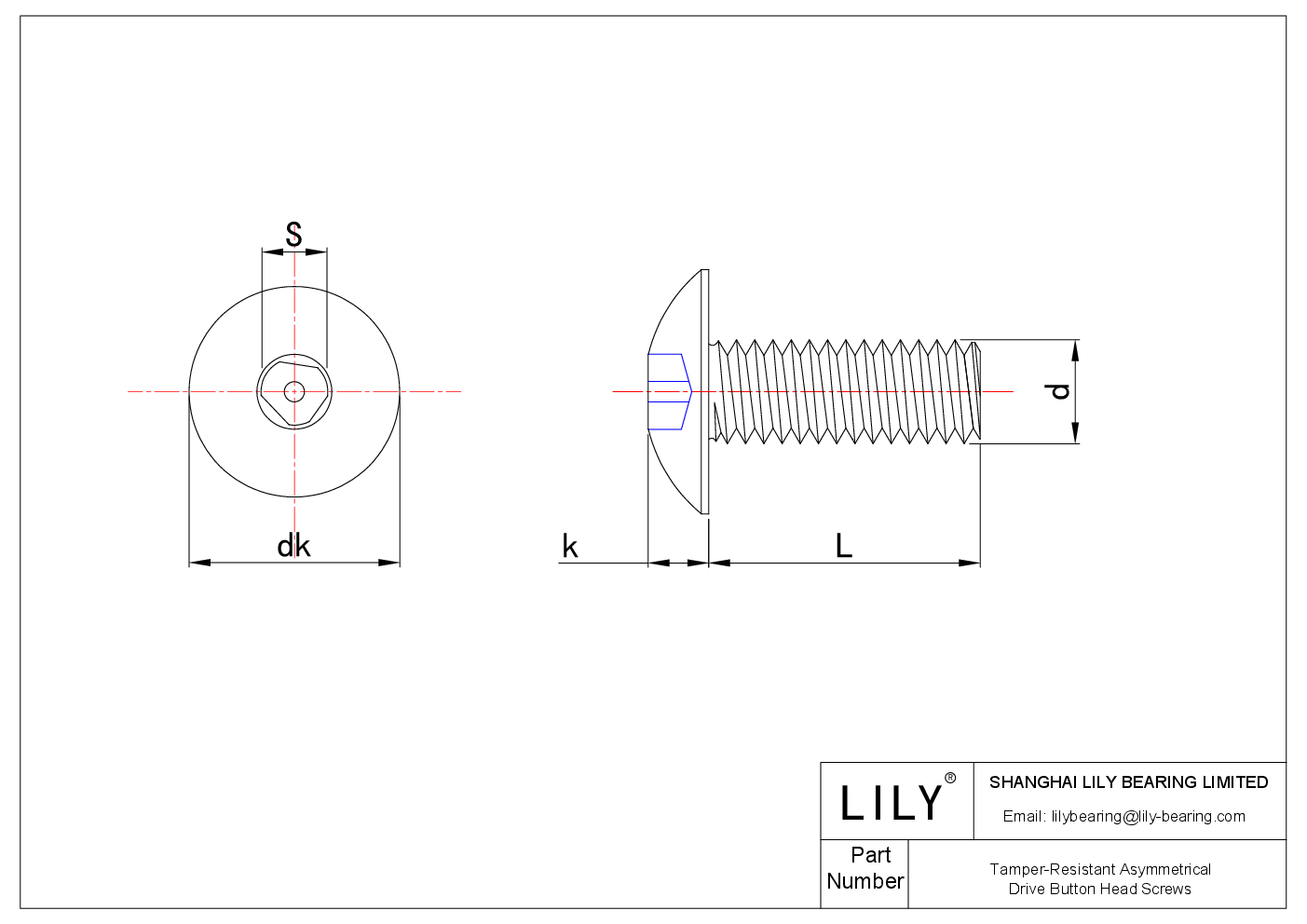 JJDFFADCA Tamper-Resistant Asymmetrical Drive Button Head Screws cad drawing